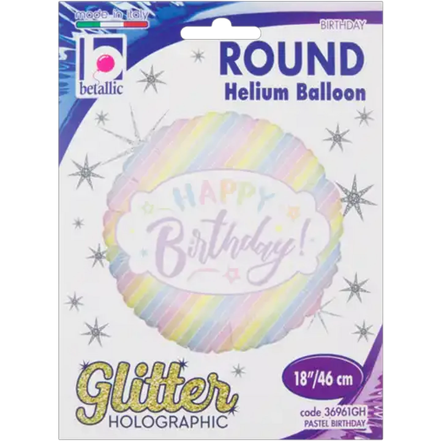 Image of Betallic Pastel Happy Birthday Helium Balloon 48cm