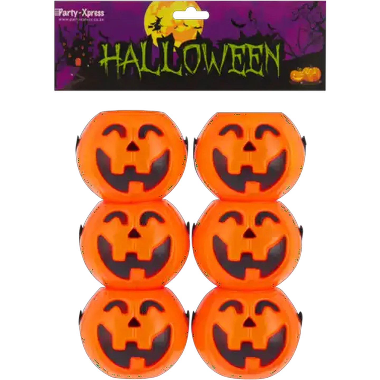 Image of Party Xpress Orange Pumpkin Halloween Mini Treat Buckets 6-Pack
