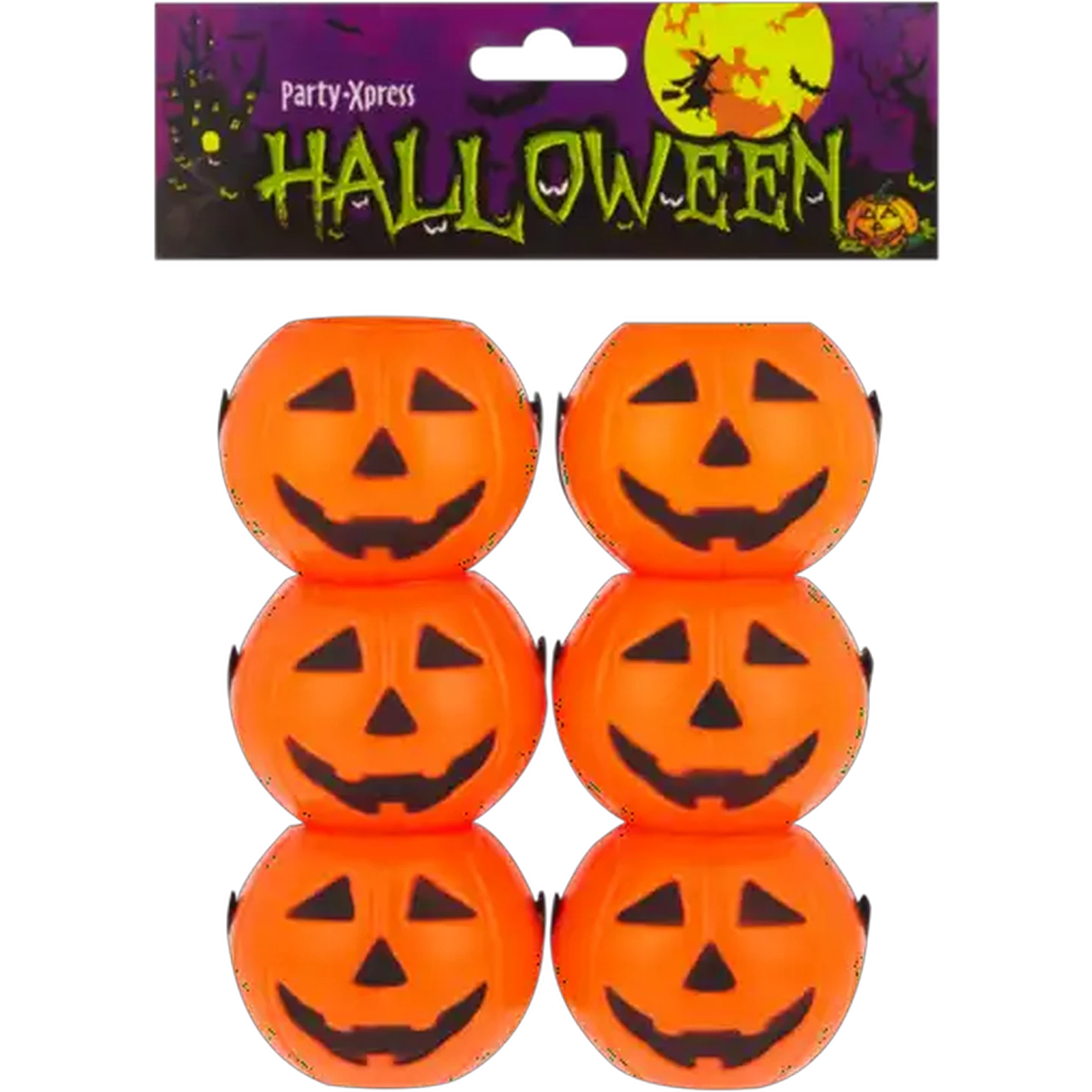 Image of Party Xpress Orange Pumpkin Halloween Mini Treat Buckets 6-Pack