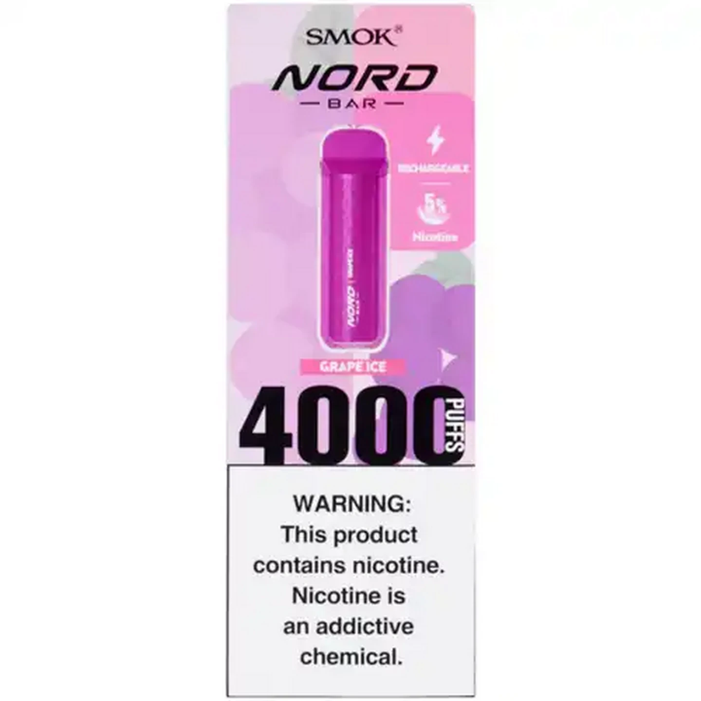 Image of SMOK NORD BAR Purple Grape Ice 5% Rechargeable Disposable Vape 8.5ml (Non-Refundable. Non-Returnable.)