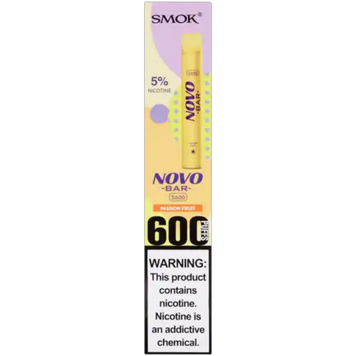 Image of SMOK Novo Bar Passion Fruit 5% S600 Disposable Vape 3.2ml (Non-Refundable. Non-Returnable.)