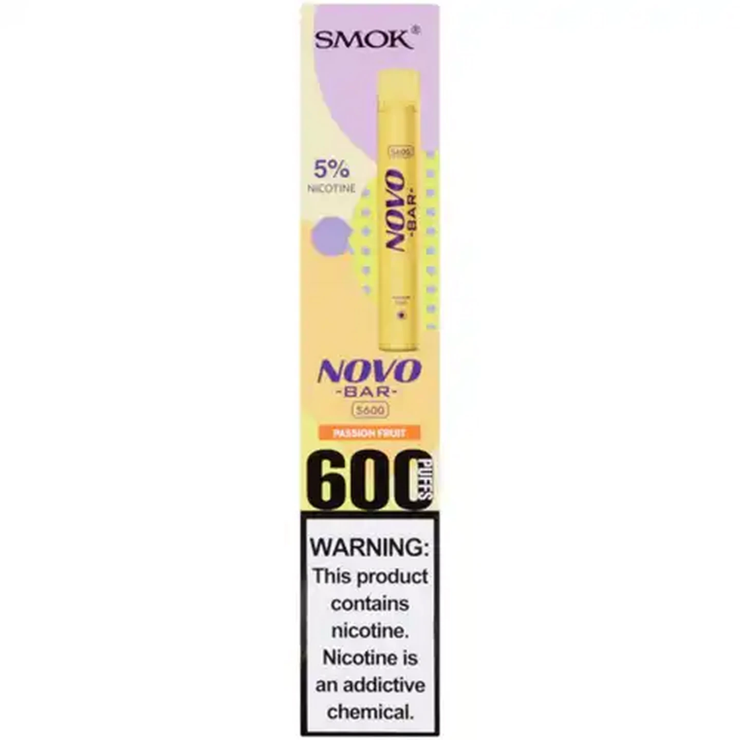 Image of SMOK Novo Bar Passion Fruit 5% S600 Disposable Vape 3.2ml (Non-Refundable. Non-Returnable.)
