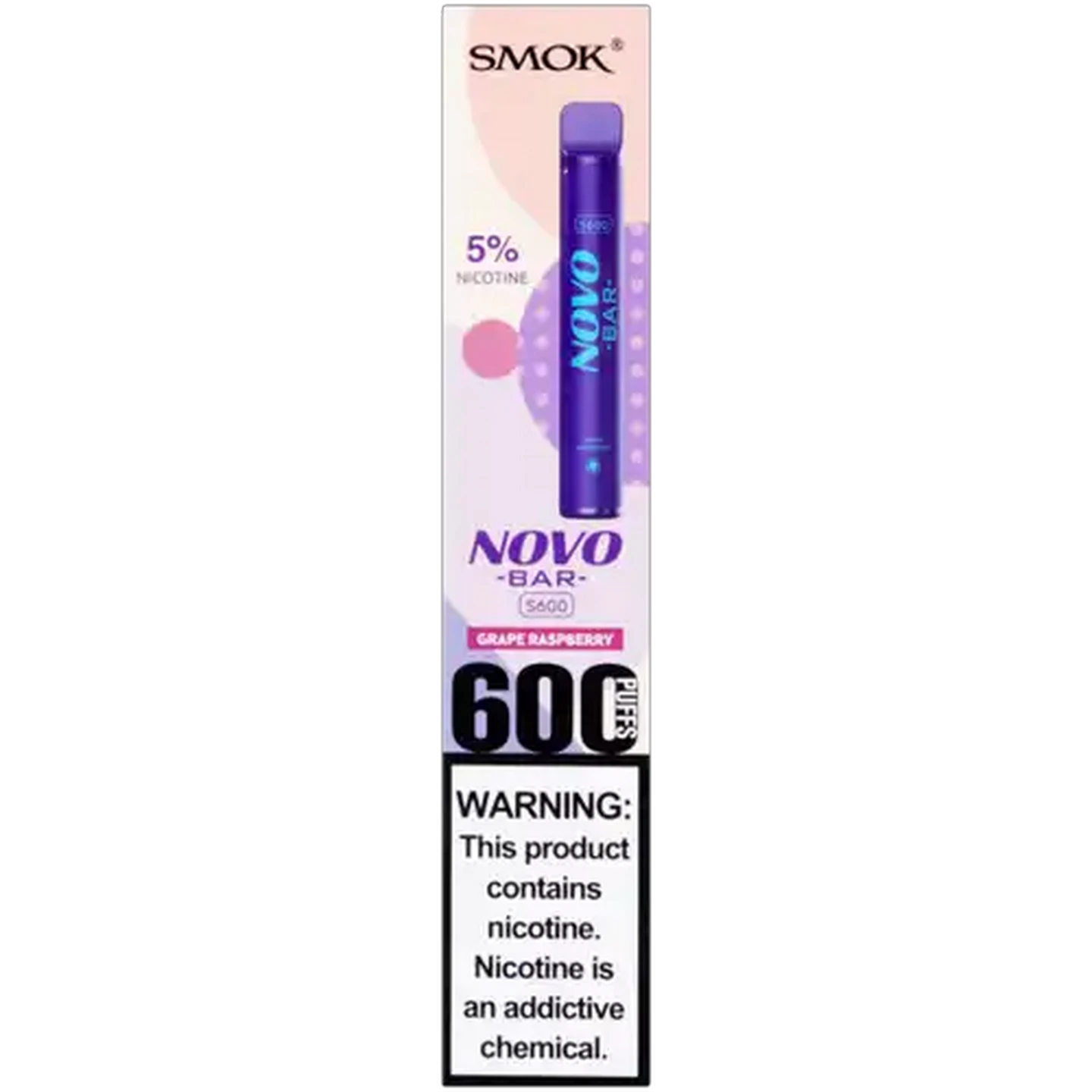 Image of SMOK Novo Bar Purple Grape Raspberry 5% S600 Disposable Vape 3.2ml (Non-Refundable. Non-Returnable.)