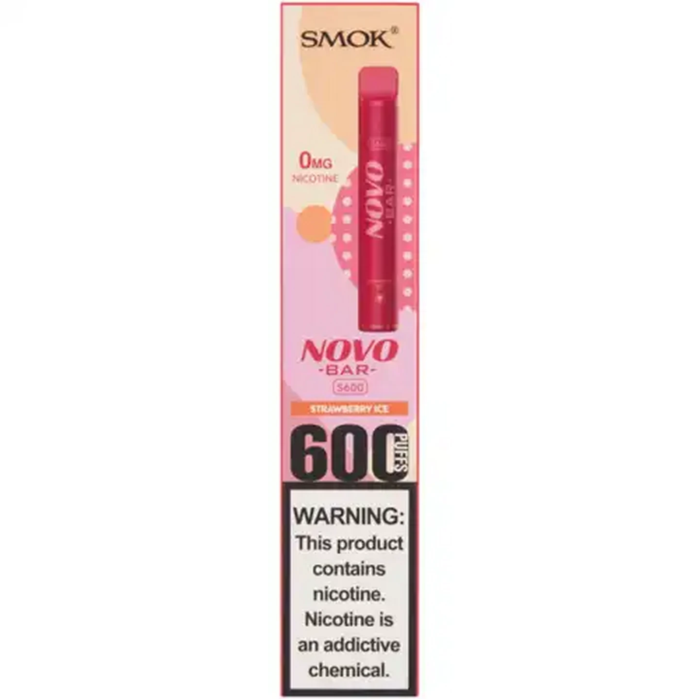 Image of SMOK Novo Bar 0% Nicotine Red Strawberry Ice S600 Disposable Vape (Non-Refundable. Non-Returnable.)