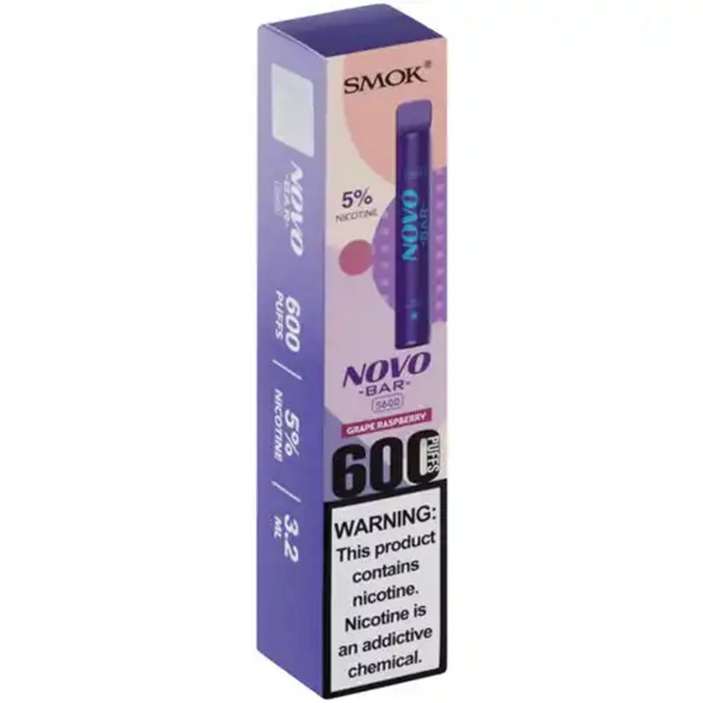 Image of SMOK Novo Bar Purple Grape Raspberry 5% S600 Disposable Vape 3.2ml (Non-Refundable. Non-Returnable.)