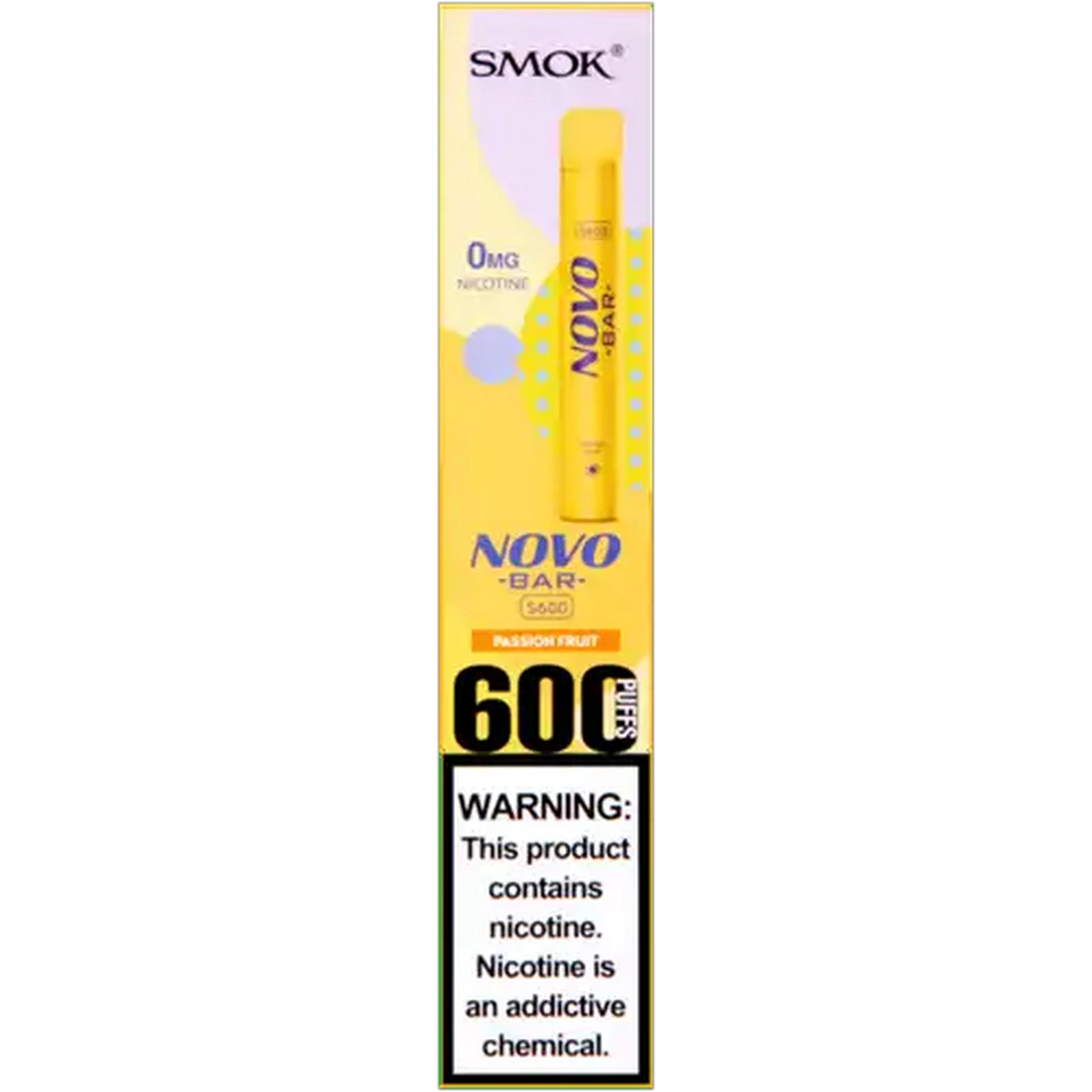 Image of SMOK Novo Bar Yellow Passion Fruit S600 Disposable Vape 3.2ml (Non-Refundable. Non-Returnable.)