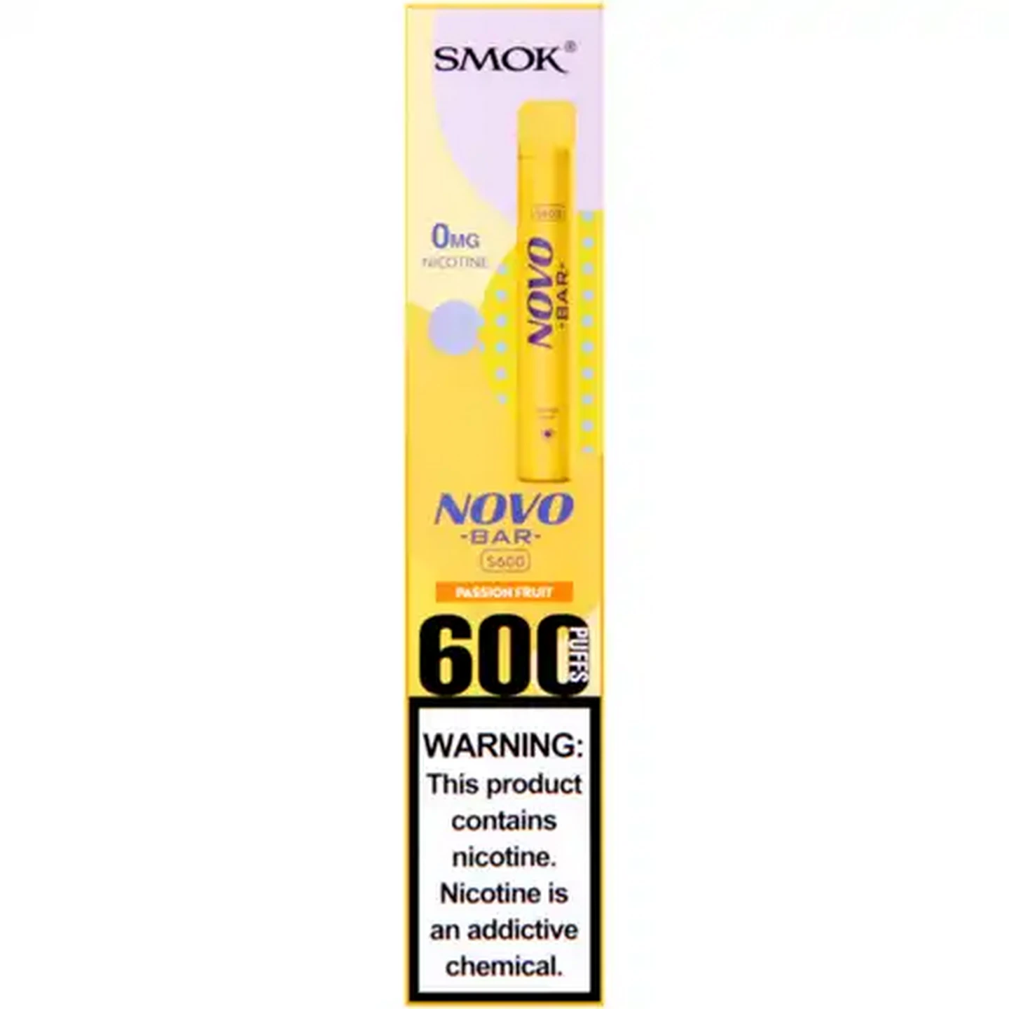 Image of SMOK Novo Bar Yellow Passion Fruit S600 Disposable Vape 3.2ml (Non-Refundable. Non-Returnable.)