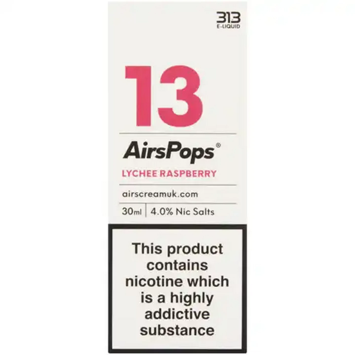 Image of AirsPops No.13 Lychee Raspberry 4.0% 313 E-Liquid 30ml (Non-Refundable. Non-Returnable.)