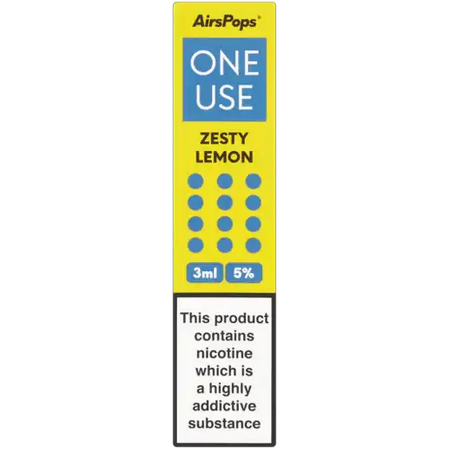 Image of AirsPops ONE USE Zesty Lemon 5% Disposable Vape 3ml (Non-Refundable. Non-Returnable.)