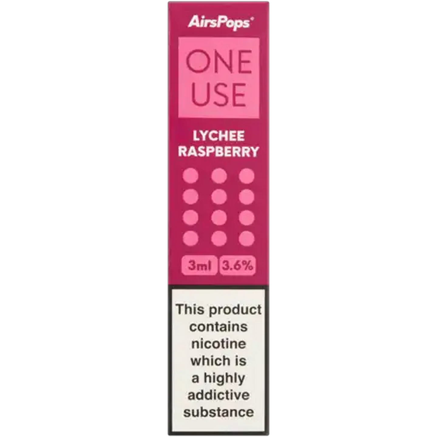 Image of AirsPops ONE USE Lychee Raspberry 3.6% Disposable Vape 3ml (Non-Refundable. Non-Returnable.)