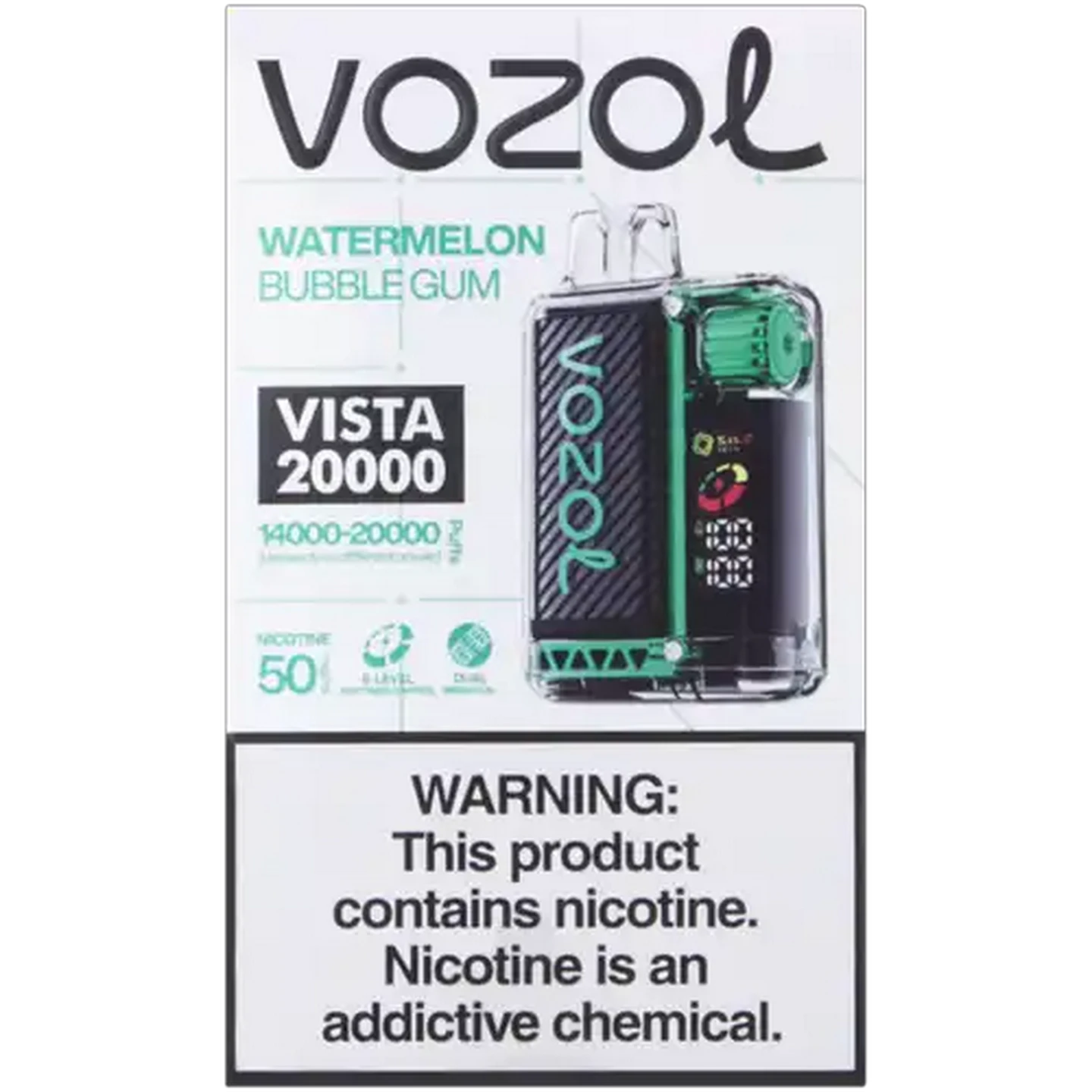 Image of Vozol Vista 20000 Watermelon Bubblegum 5% Rechargeable Disposable Vape 12ml (Non-Refundable. Non-Returnable.)