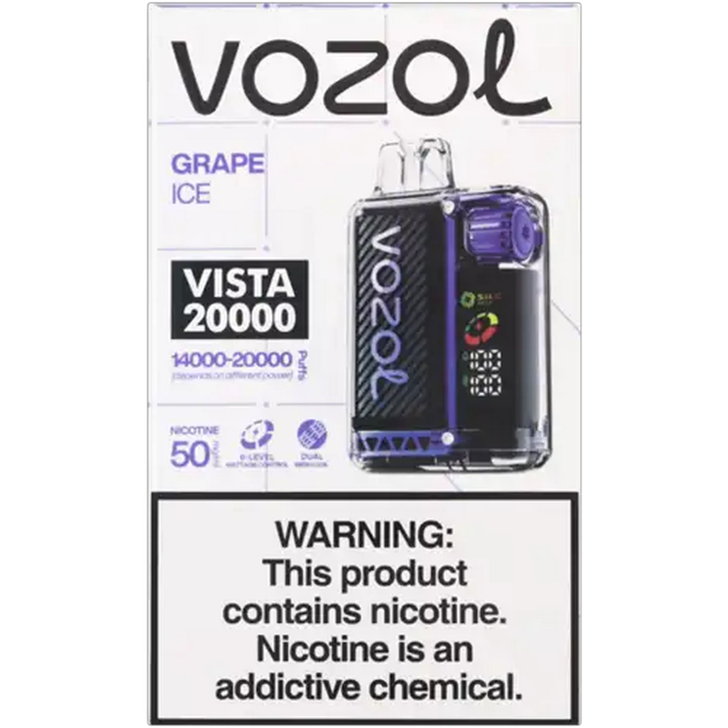 Image of Vozol Grape Ice 5% Vista 20000 Rechargeable Disposable Vape 12ml (Non-Refundable. Non-Returnable.)