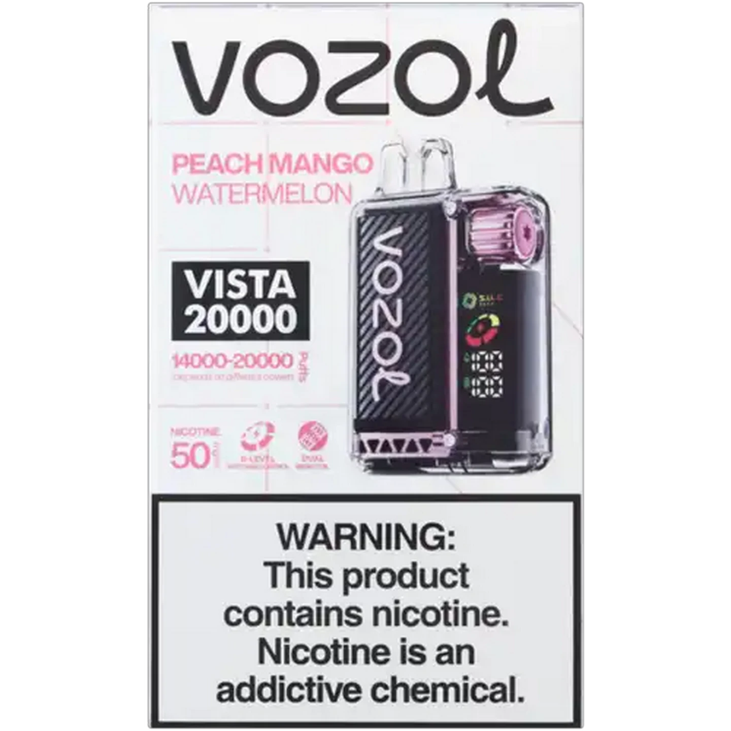 Image of Vozol Peach Mango Watermelon 5% Vista 20000 Rechargeable Disposable Vape 12ml (Non-Refundable. Non-Returnable.)