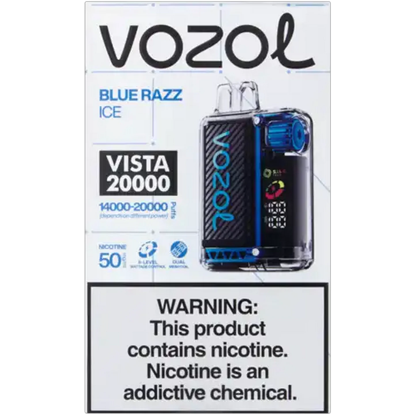 Image of Vozol Blue Razz Ice 5% Vista 20000 Rechargeable Disposable Vape 12ml (Non-Refundable. Non-Returnable.)
