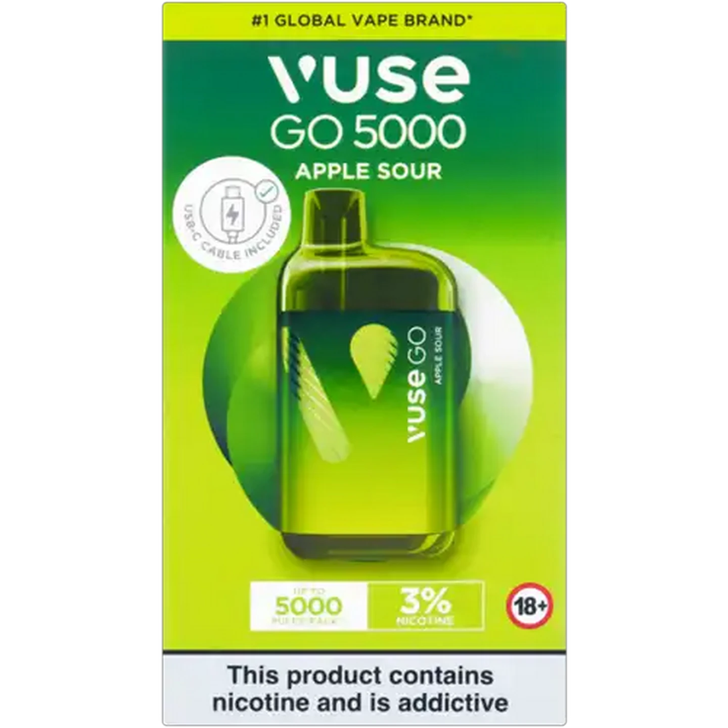 Image of Vuse Go 5000 Apple Sour 3% Rechargeable Disposable Vape 10ml (Non-Refundable. Non-Returnable.)