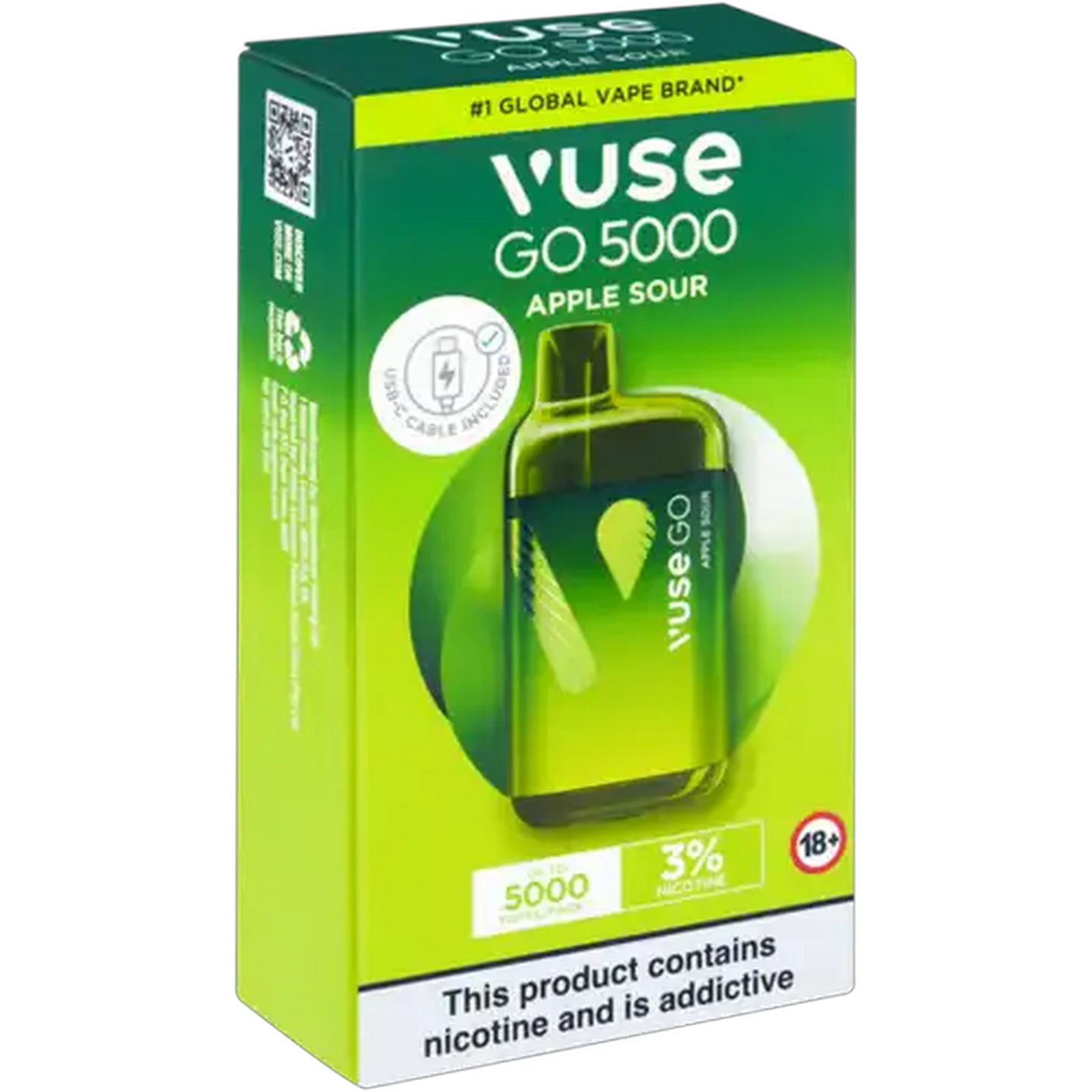 Image of Vuse Go 5000 Apple Sour 3% Rechargeable Disposable Vape 10ml (Non-Refundable. Non-Returnable.)