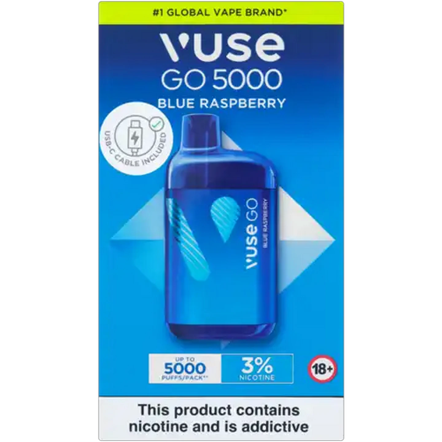 Image of Vuse Go 5000 Blue Raspberry 3% Rechargeable Disposable Vape 10ml (Non-Refundable. Non-Returnable.)