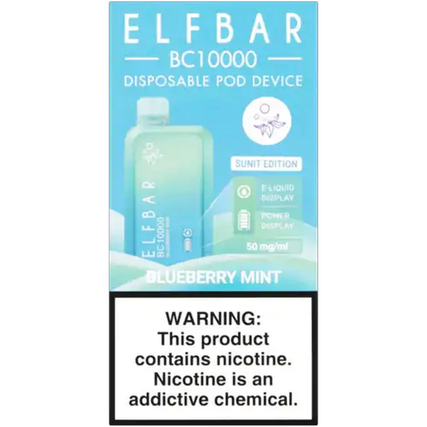 Image of ELFBAR BC10000 Blueberry Mint 5% Rechargeable Disposable Pod Device (Non-Refundable. Non-Returnable.)