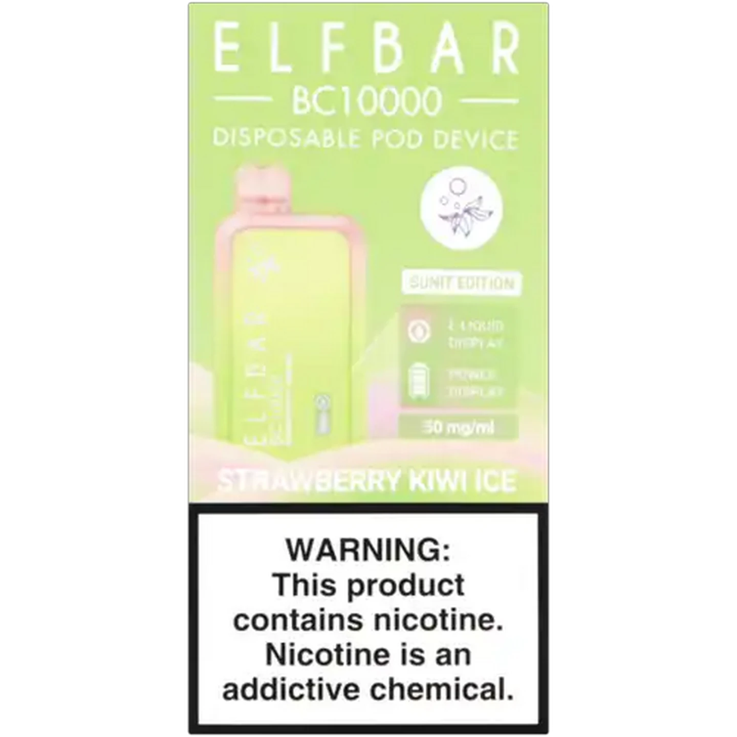 Image of ELFBAR BC10000 Strawberry Kiwi Ice 5% Rechargeable Disposable Pod Device (Non-Refundable. Non-Returnable.)