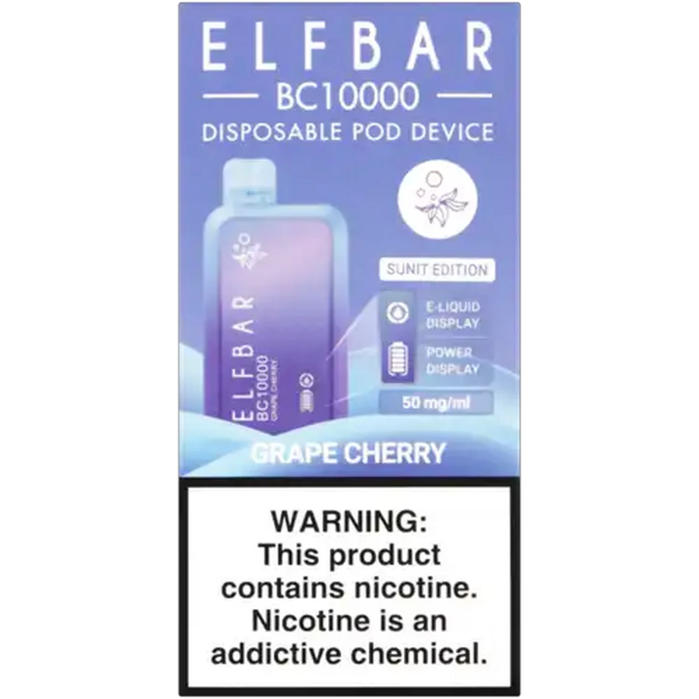 Image of ELFBAR BC10000 Grape Cherry 5% Rechargeable Disposable Pod Device (Non-Refundable. Non-Returnable.)
