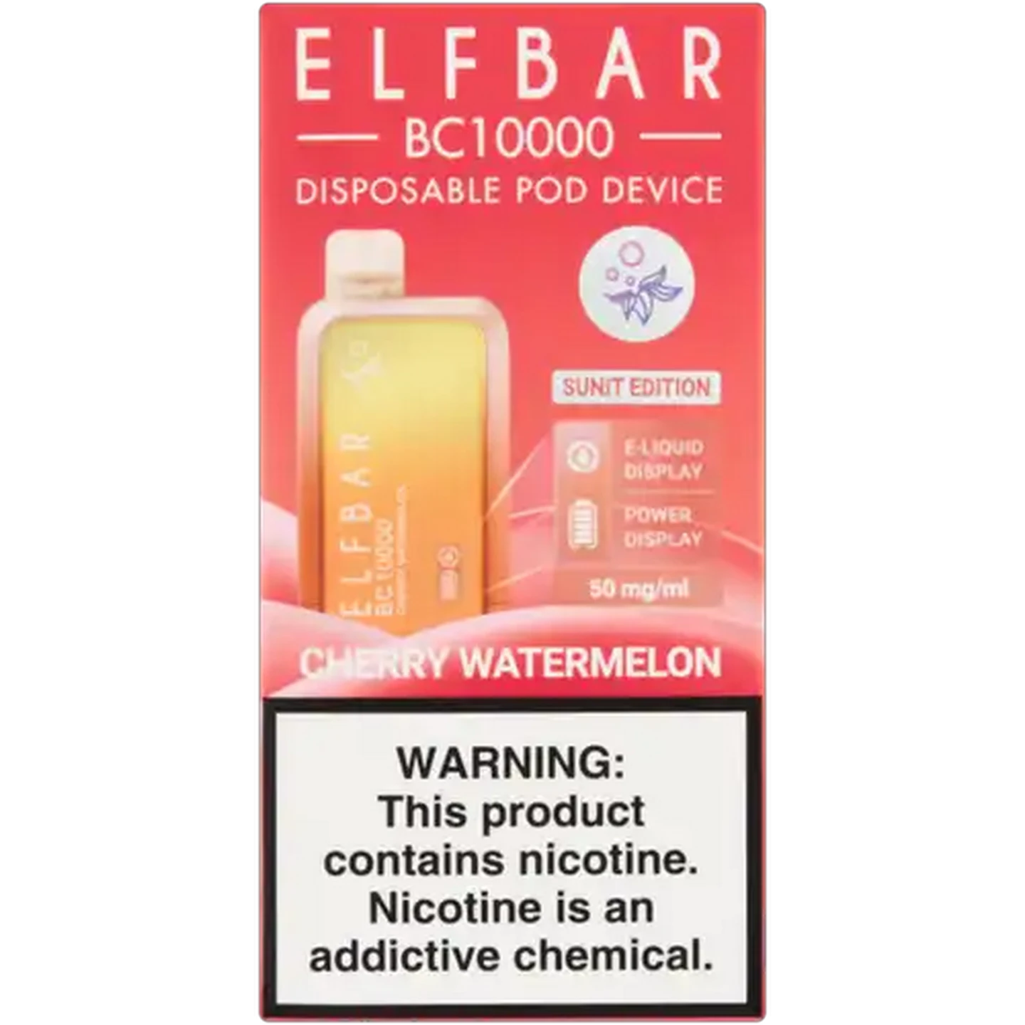 Image of ELFBAR BC10000 Cherry Watermelon 5% Sunit Edition Rechargeable Disposable Pod Device (Non-Refundable. Non-Returnable.)
