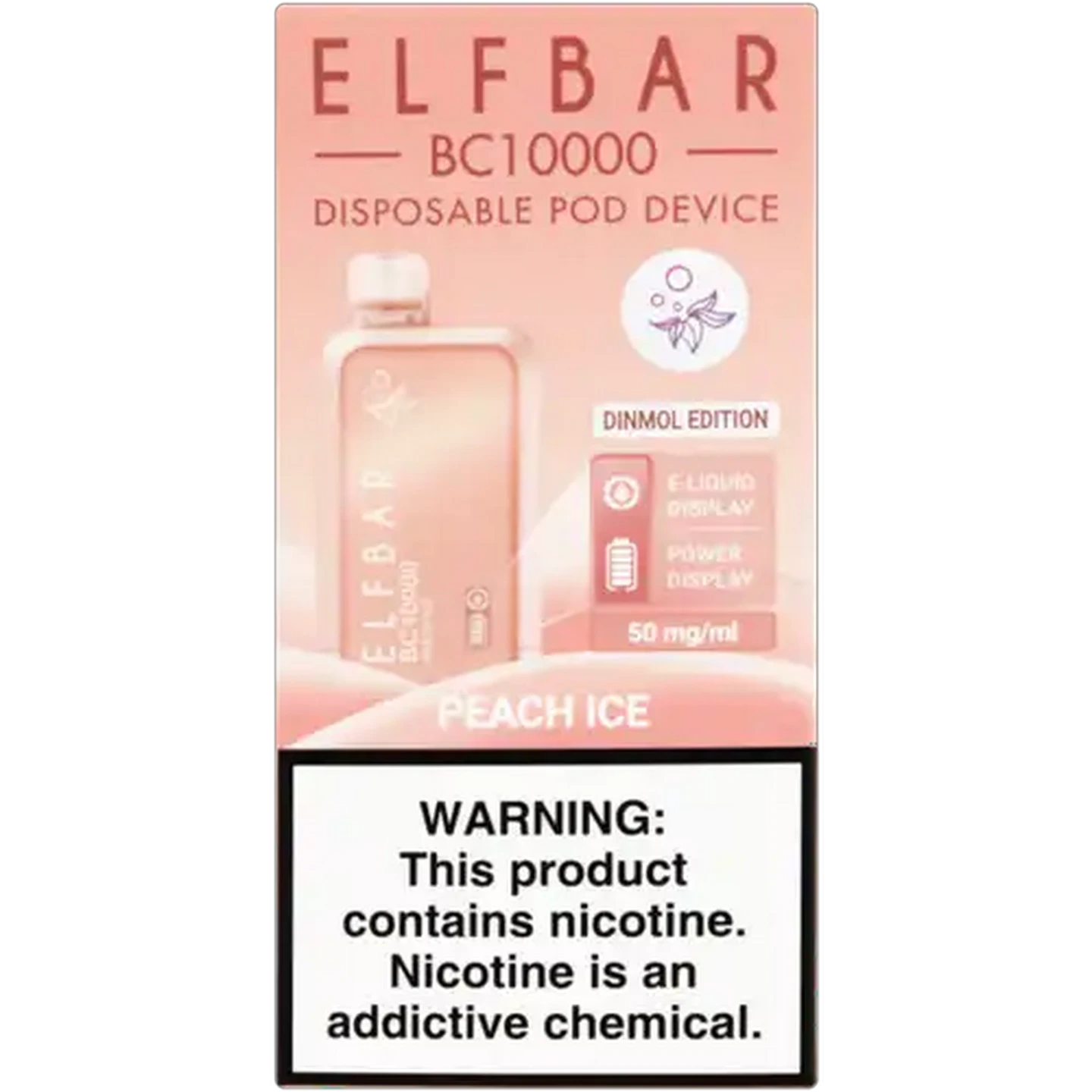 Image of ELFBAR BC10000 Peach Ice 5% Dinmol Edition Rechargeable Disposable Pod Device (Non-Refundable. Non-Returnable.)