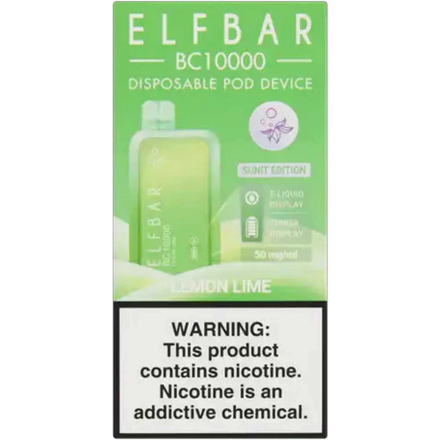 Image of ELFBAR BC10000 Lemon Lime 5% Sunit Edition Rechargeable Disposable Pod Device (Non-Refundable. Non-Returnable.)