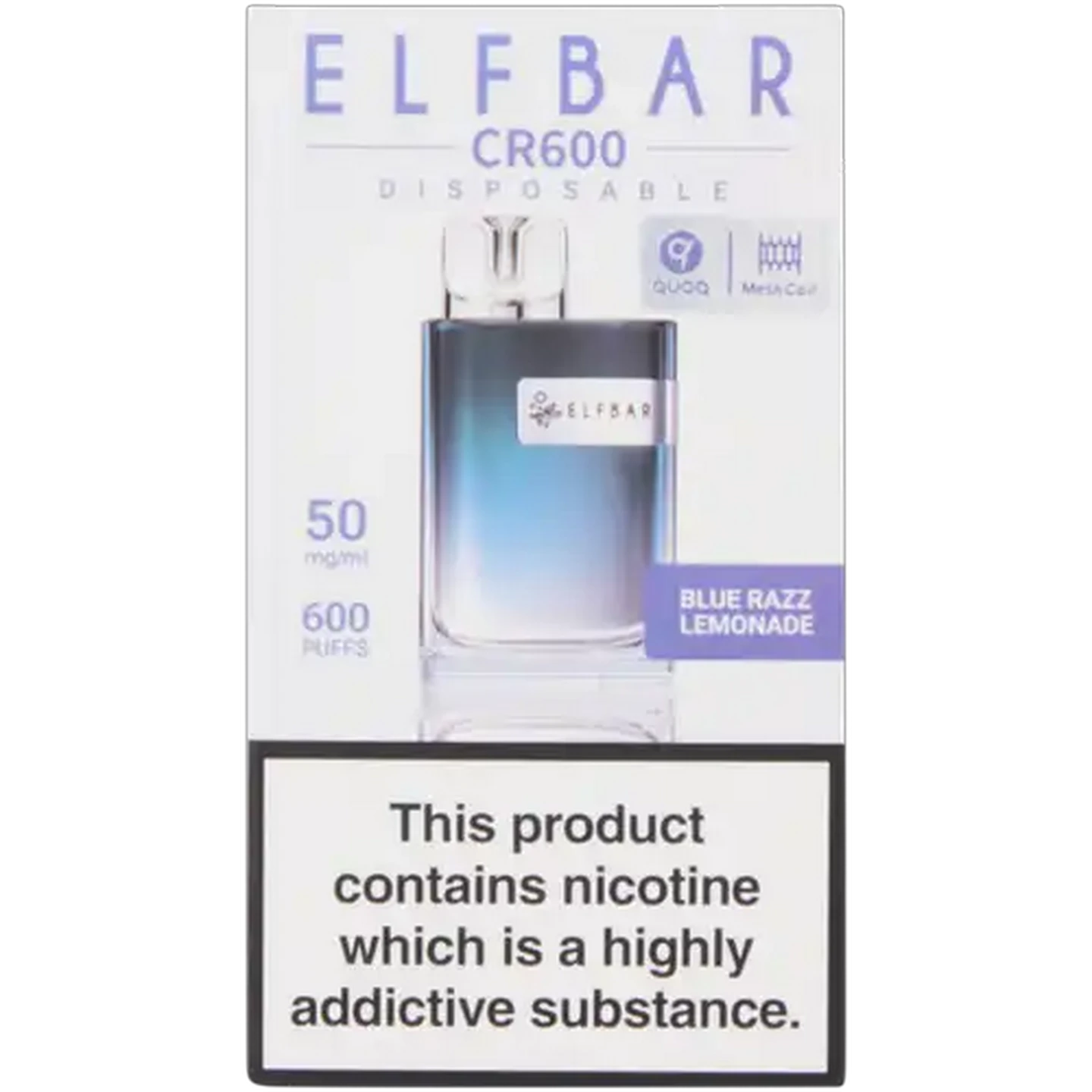 Image of ELFBAR CR600 Blue Razz Lemonade 5% Disposable Vape 2ml (Non-Refundable. Non-Returnable.)