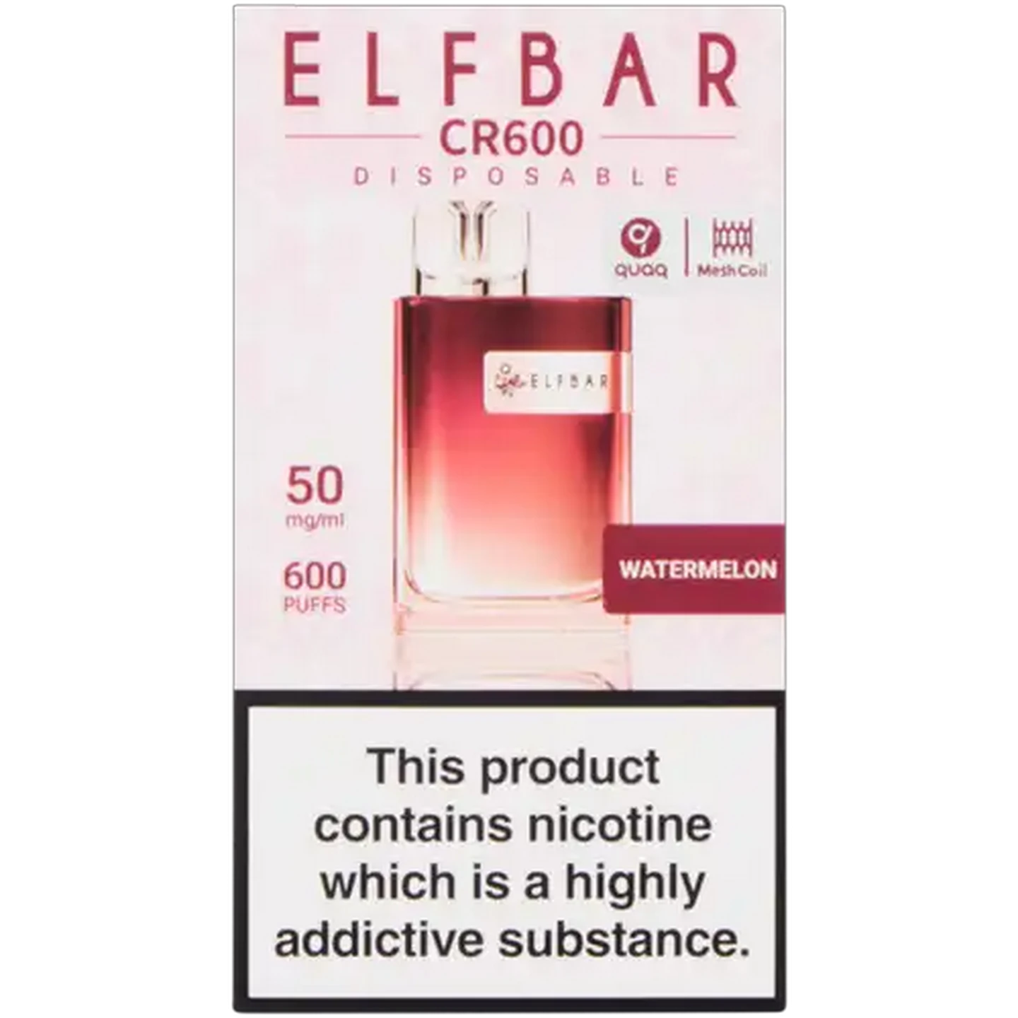 Image of ELFBAR CR600 Watermelon 5% Disposable Vape 2ml (Non-Refundable. Non-Returnable.)