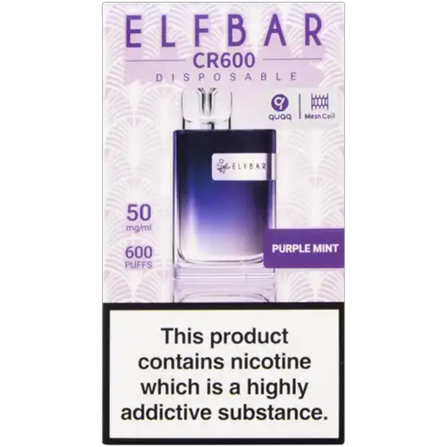 Image of ELFBAR CR600 Purple Mint 5% Disposable Vape 2ml (Non-Refundable. Non-Returnable.)