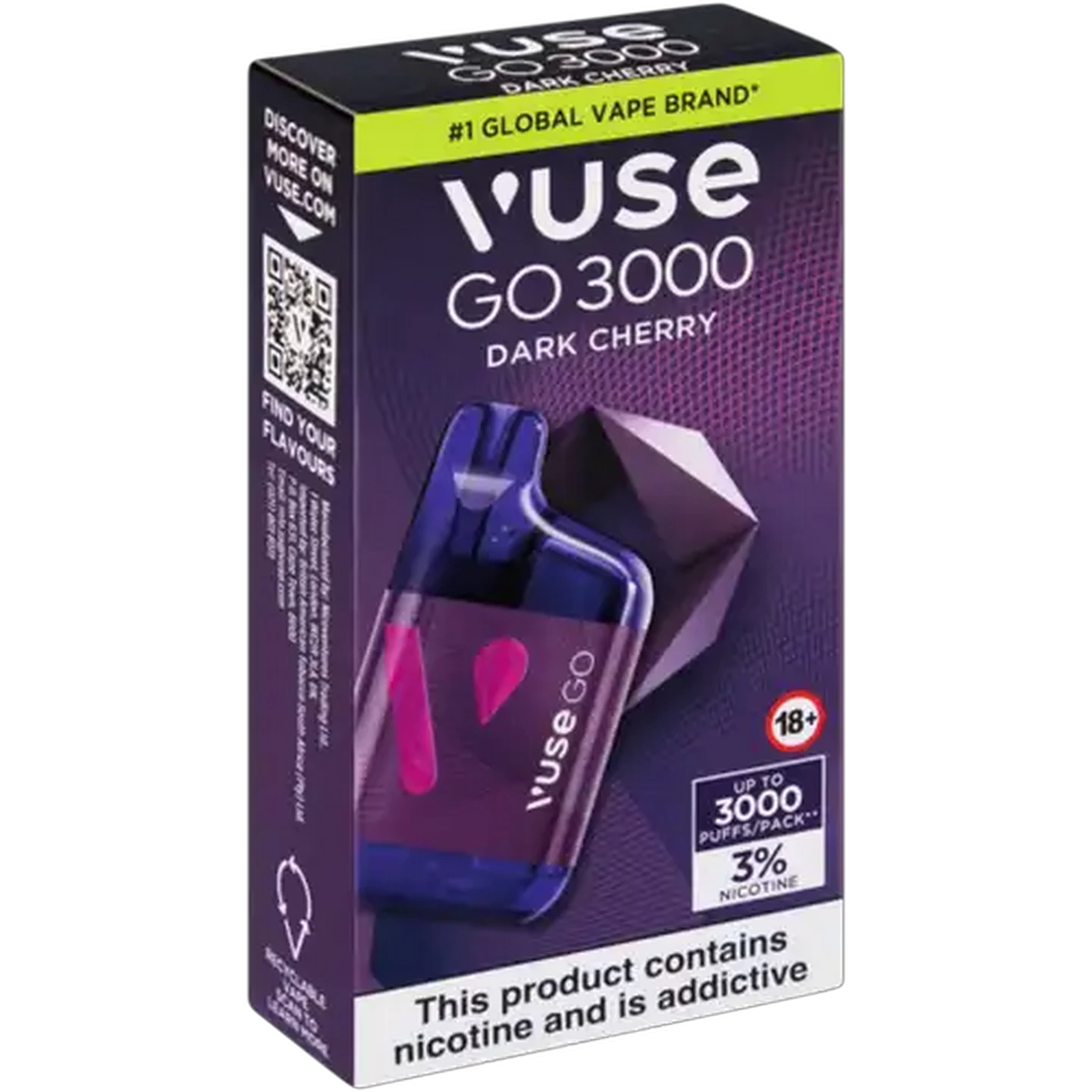 Image of Vuse Go 3000 Dark Cherry 3% Rechargeable Disposable Vape 6ml (Non-Refundable. Non-Returnable.)
