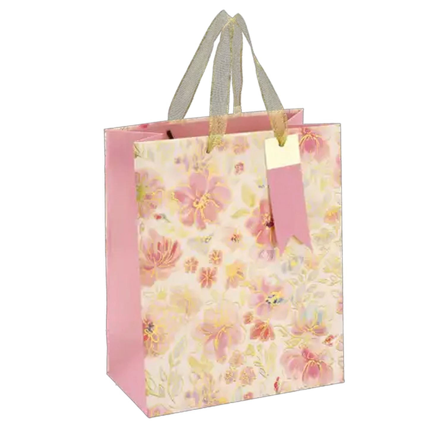 Image of Pink Flowers Foiled Medium Gift Bag