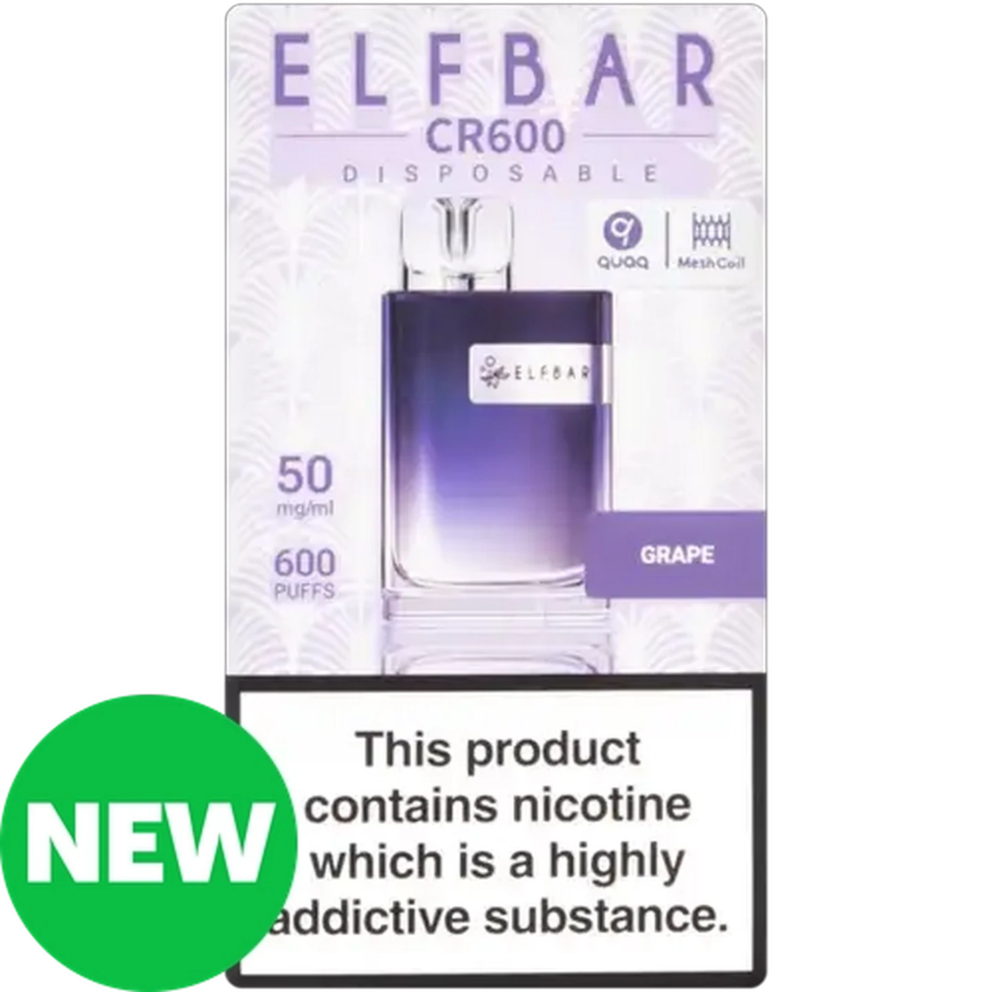 Image of ELFBAR CR600 Grape 5% Disposable Vape 2ml (Non-Refundable. Non-Returnable.)