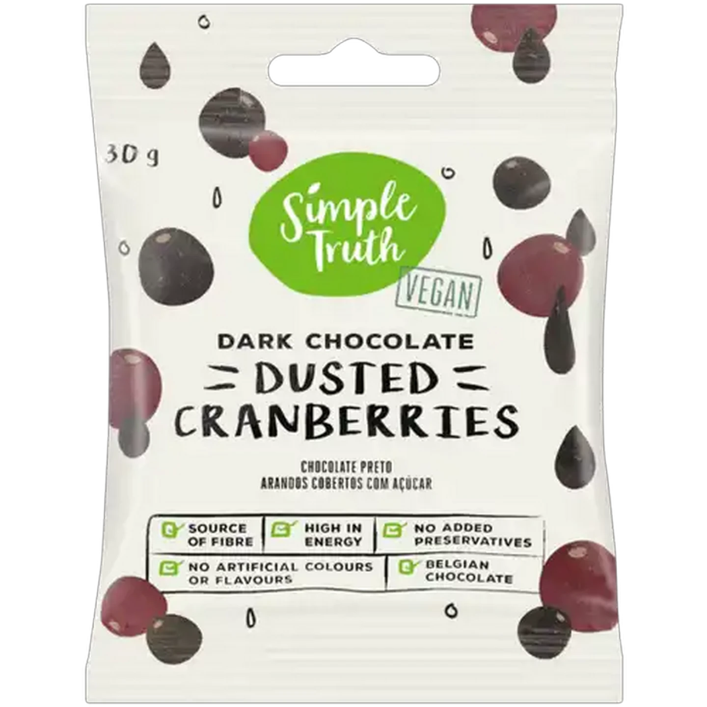 Image of Simple Truth Dark Chocolate Dusted Cranberries 30g