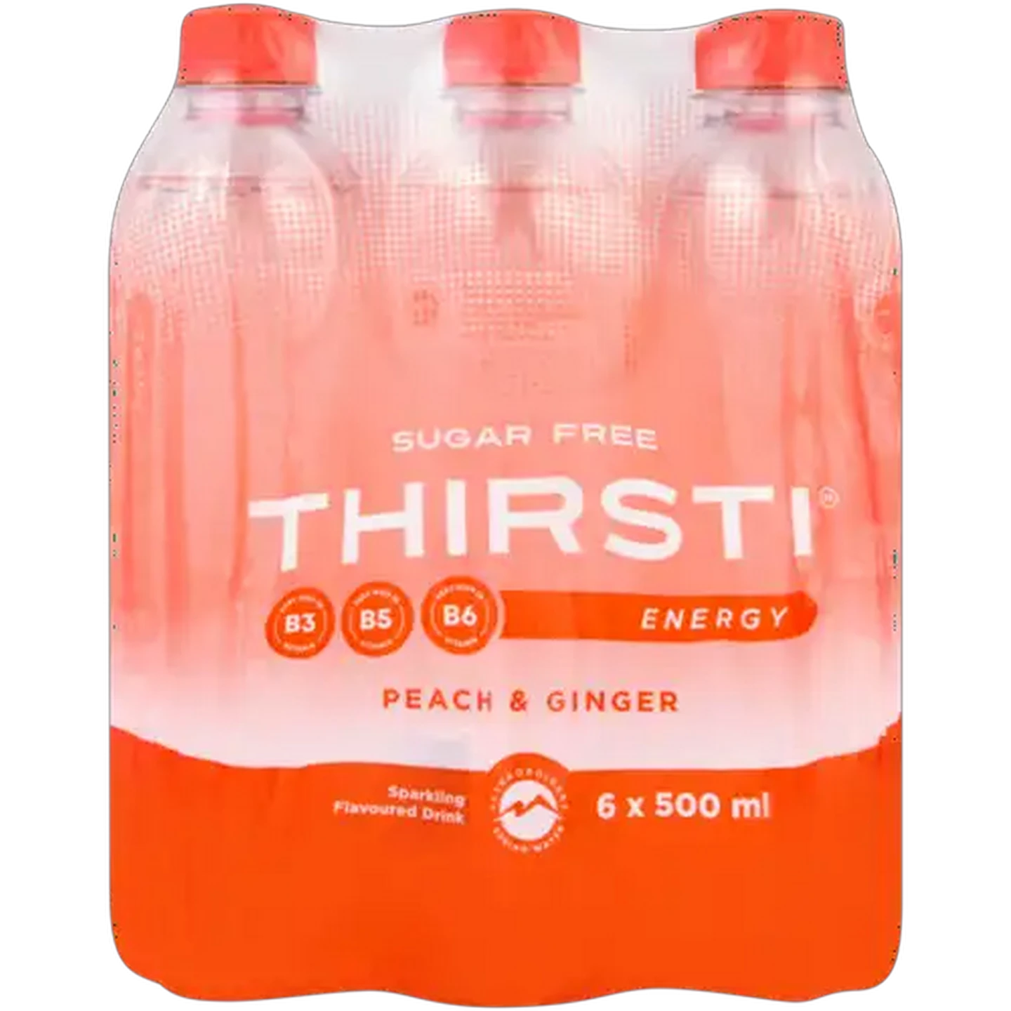 Image of Thirsti Peach & Ginger Flavoured Sugar Free Sparkling Energy Drink 6 x 500ml