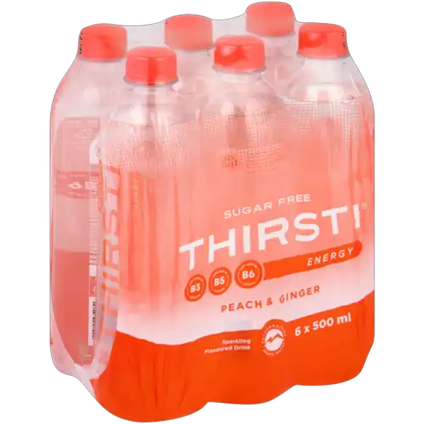 Image of Thirsti Peach & Ginger Flavoured Sugar Free Sparkling Energy Drink 6 x 500ml