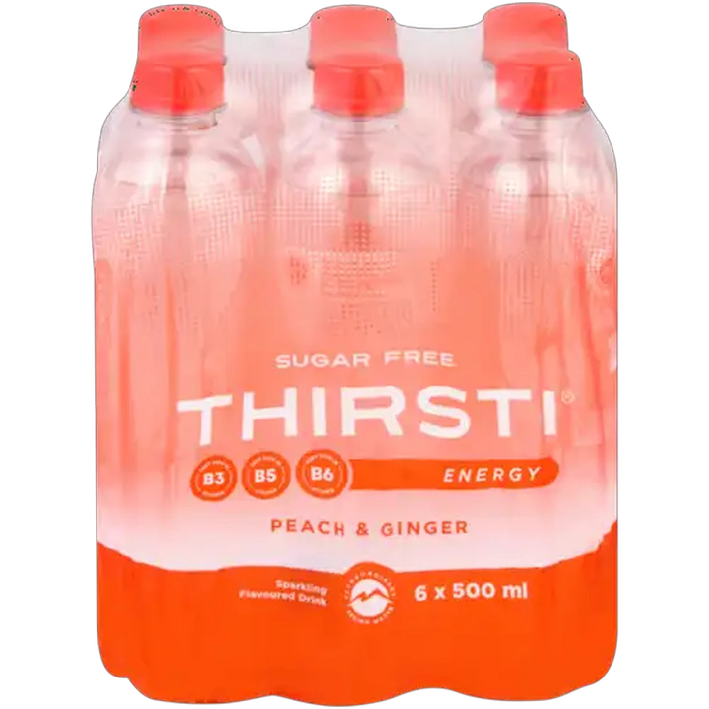 Image of Thirsti Peach & Ginger Flavoured Sugar Free Sparkling Energy Drink 6 x 500ml