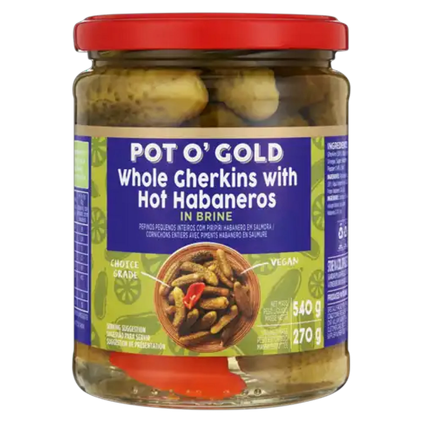 Image of Pot O' Gold Whole Gherkins With Hot Habaneros 540g