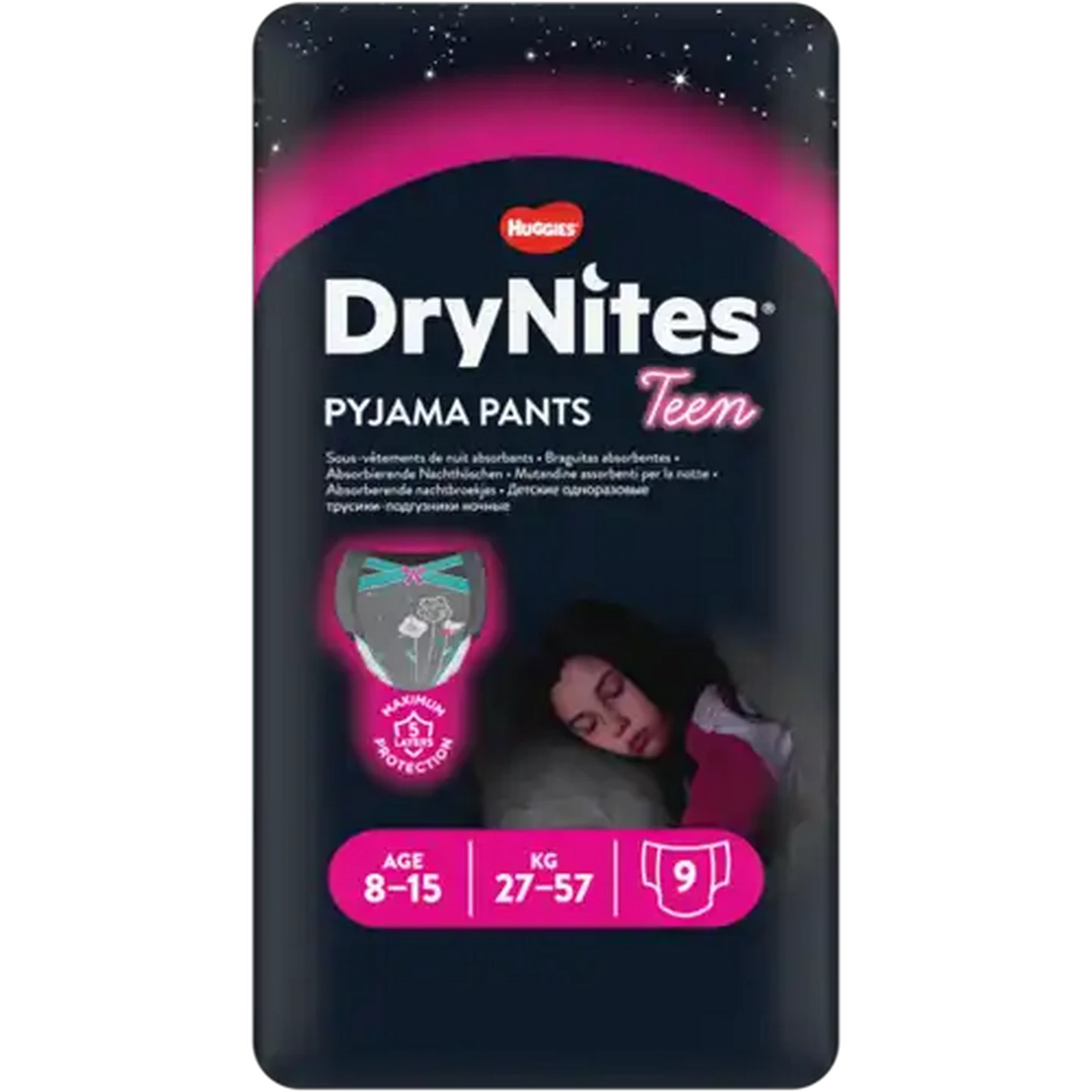 Image of DryNites Girls 8-15 Years Pyjama Pants 9 Pack