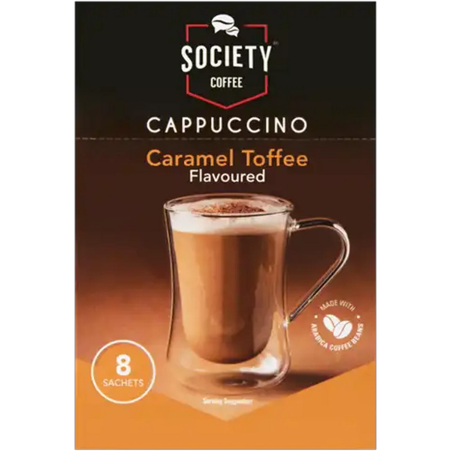 Image of Society Coffee Caramel Toffee Flavoured Cappuccino Sachets 8 x 20g