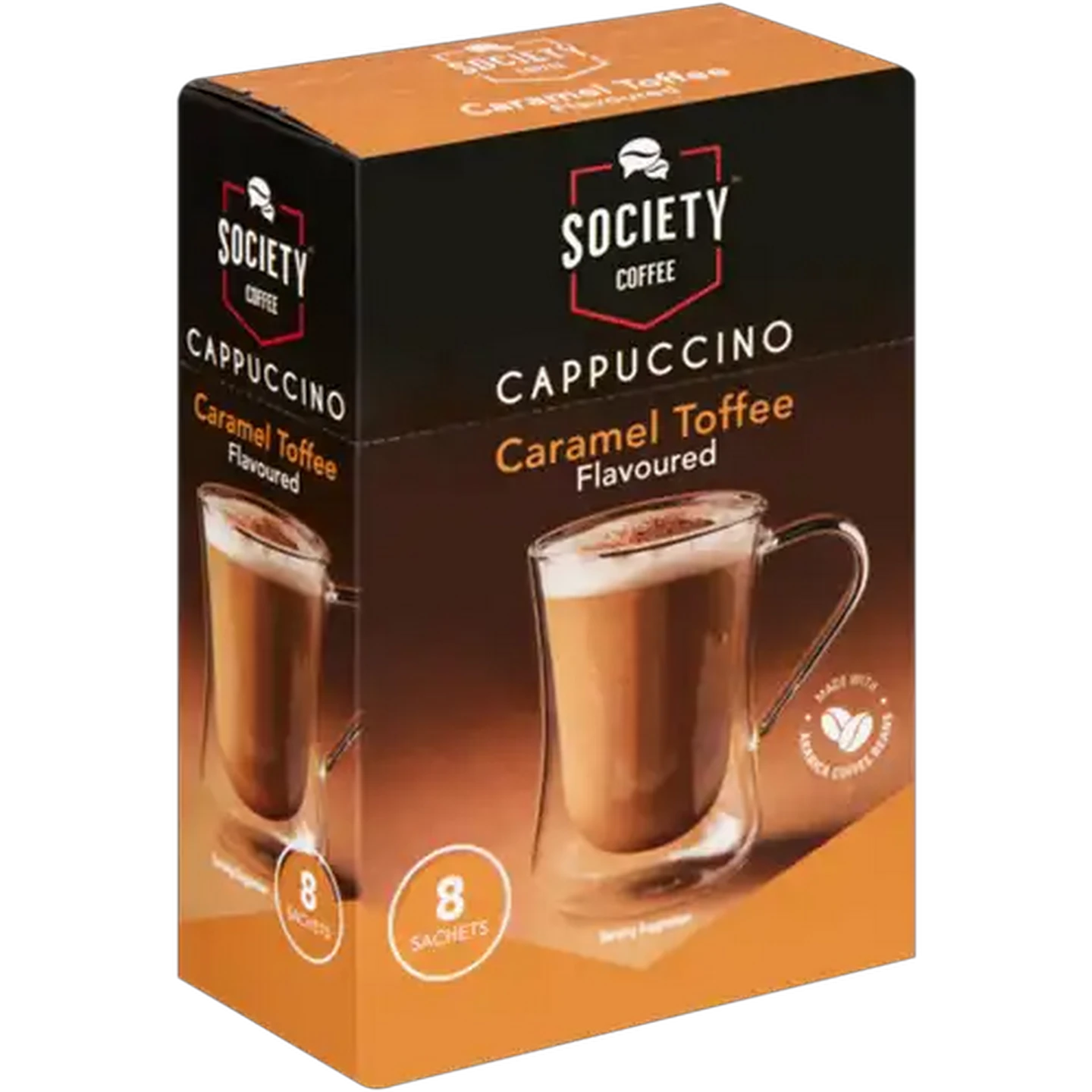Image of Society Coffee Caramel Toffee Flavoured Cappuccino Sachets 8 x 20g