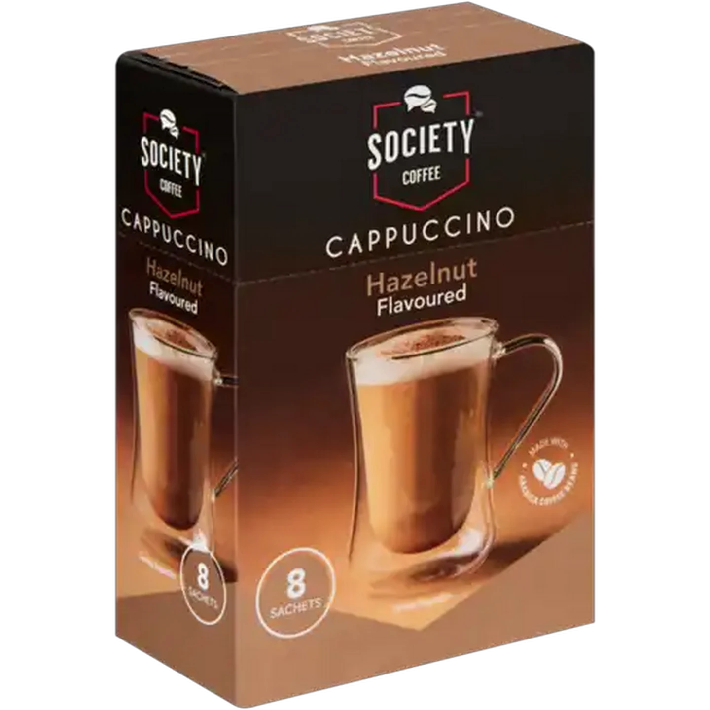 Image of Society Coffee Hazelnut Flavoured Cappuccino Sachets 8 x 20g