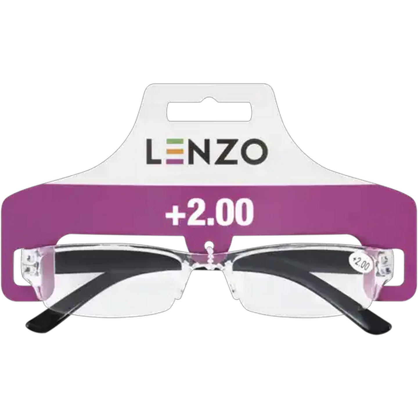Image of LENZO Designer Eyes Black +2.0 Slim Reading Glasses