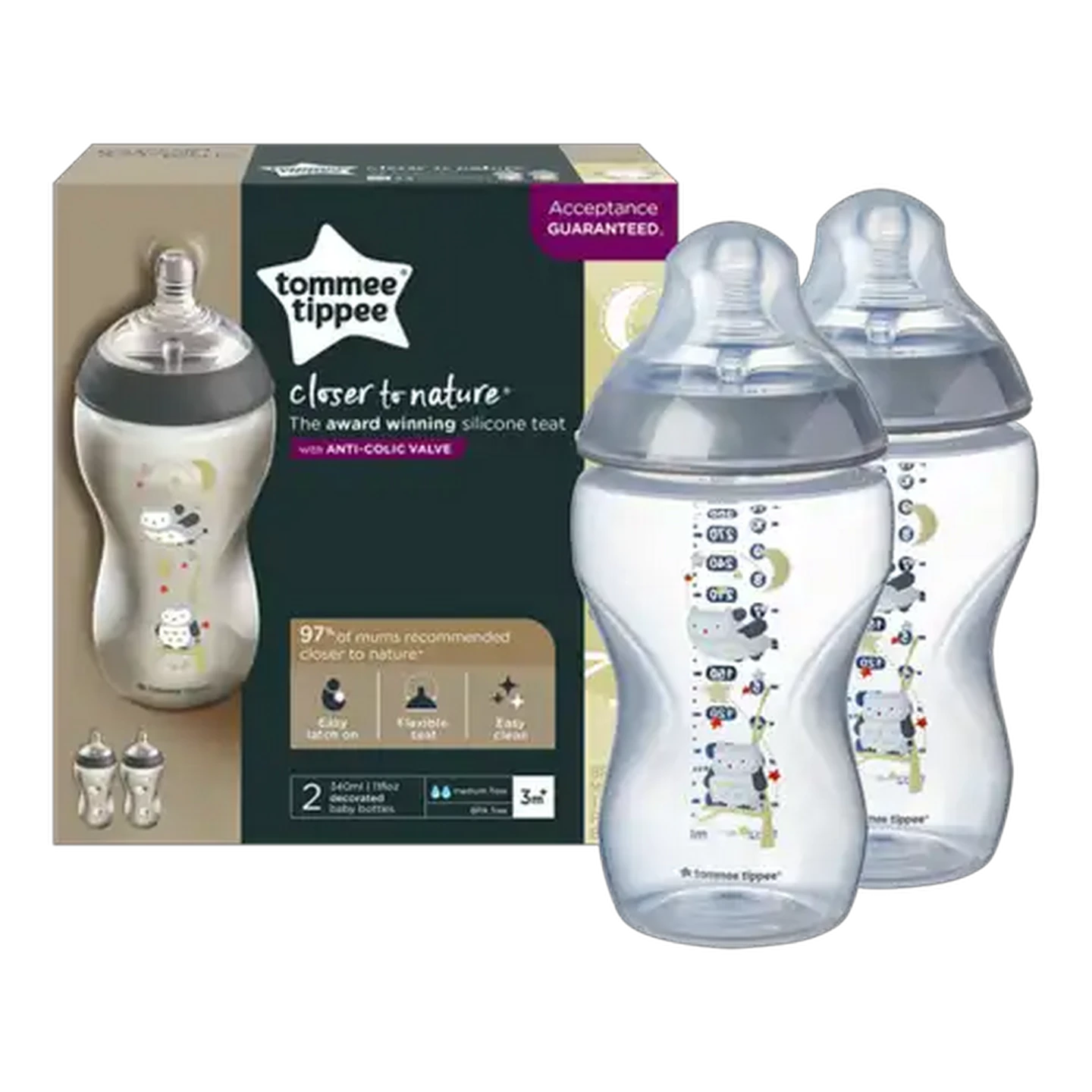 Image of Tommee Tippee Deco Boy Bottle 3 Months + 340ml (Design May Vary)