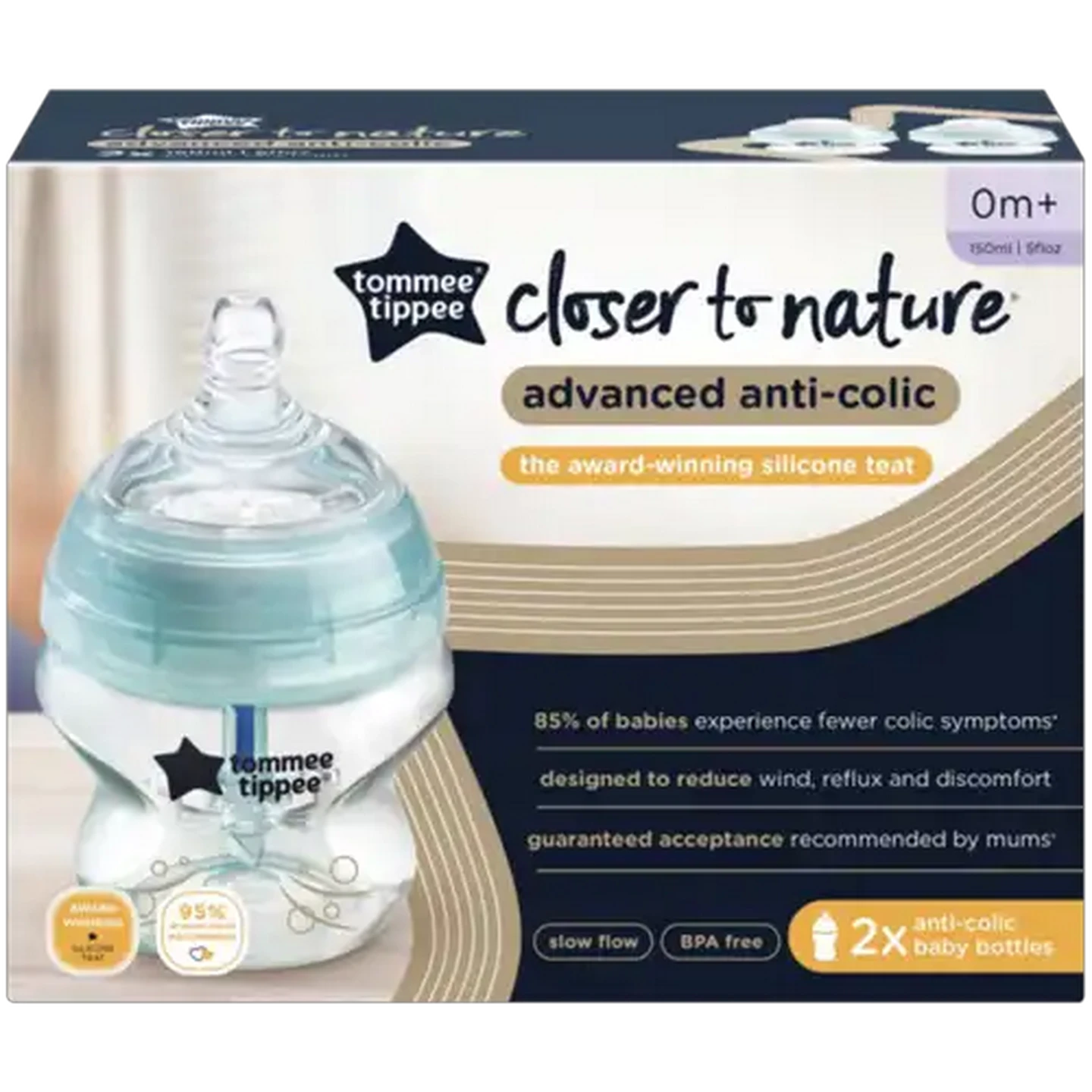 Image of Tommee Tippee 150ml Natural Start Advanced Anti Colic Bottles 2-Pack 0 months +