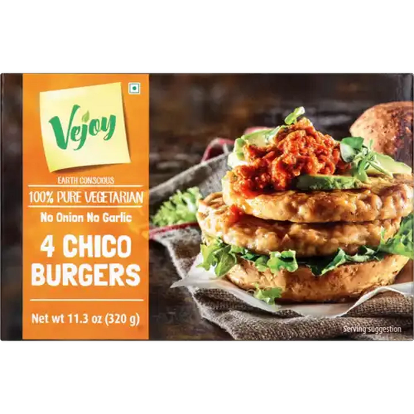 Image of Vejoy Frozen 100% Pure Vegetarian Chico Burgers 320g