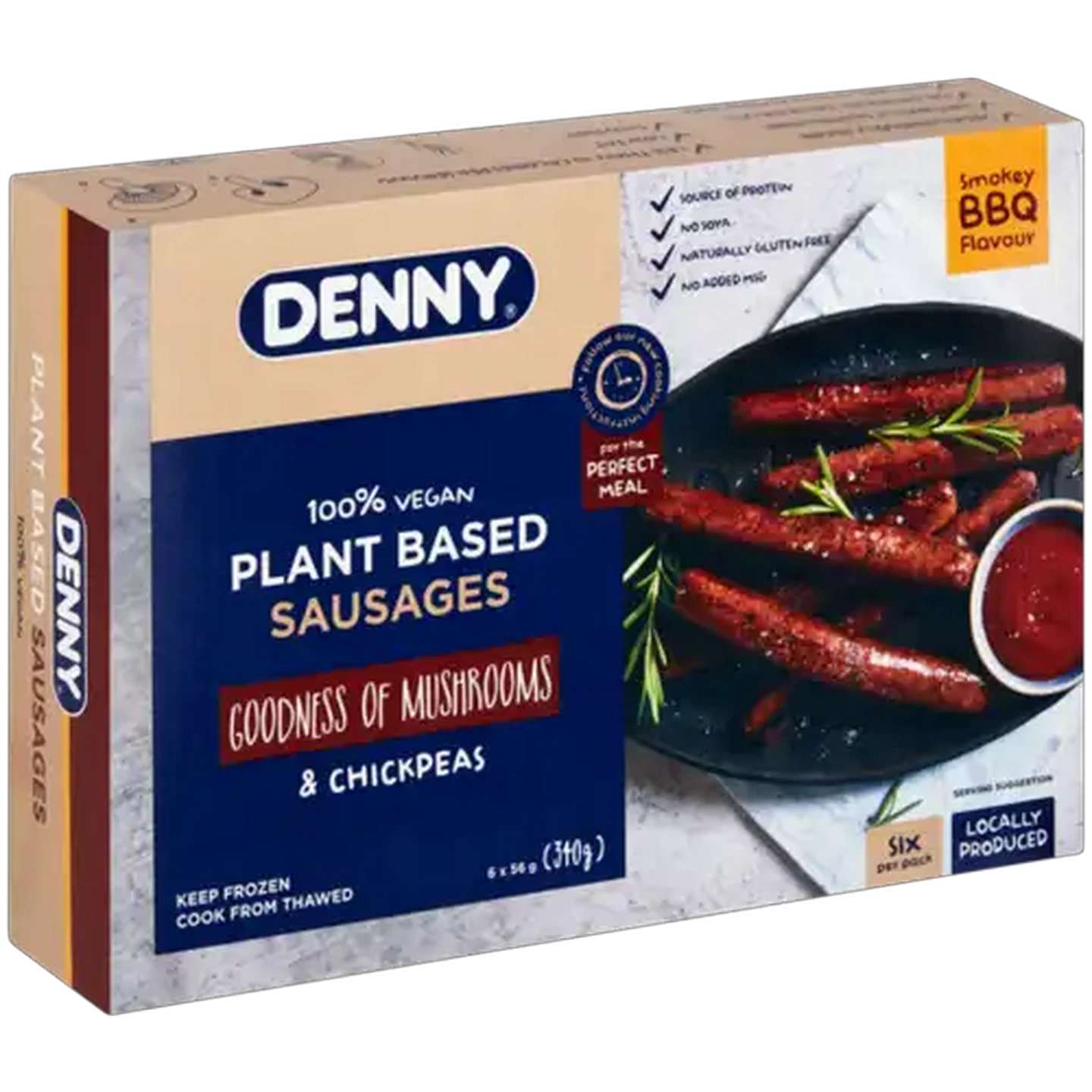 Image of DENNY Frozen Smokey BBQ Flavoured Plant Based Sausages 340g