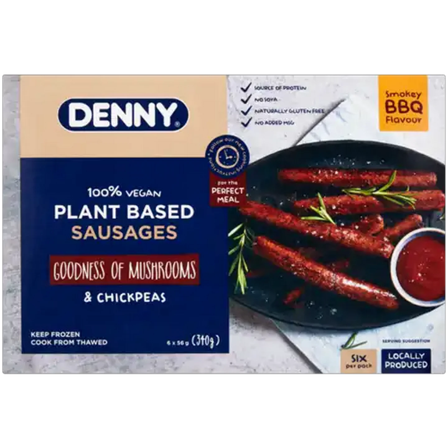 Image of DENNY Frozen Smokey BBQ Flavoured Plant Based Sausages 340g