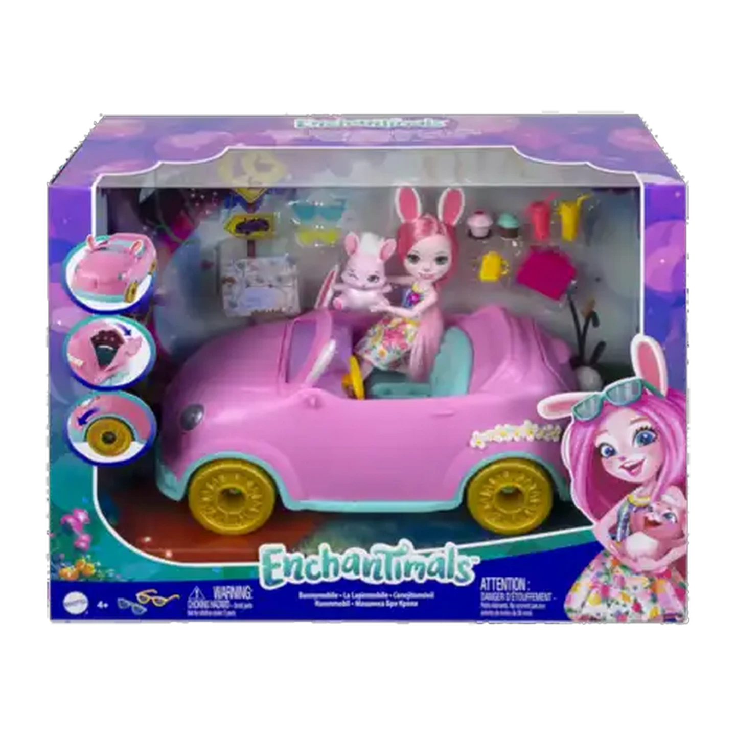 Image of Enchantimals Bunnymobile Car Playset with Doll and Bunny Figure