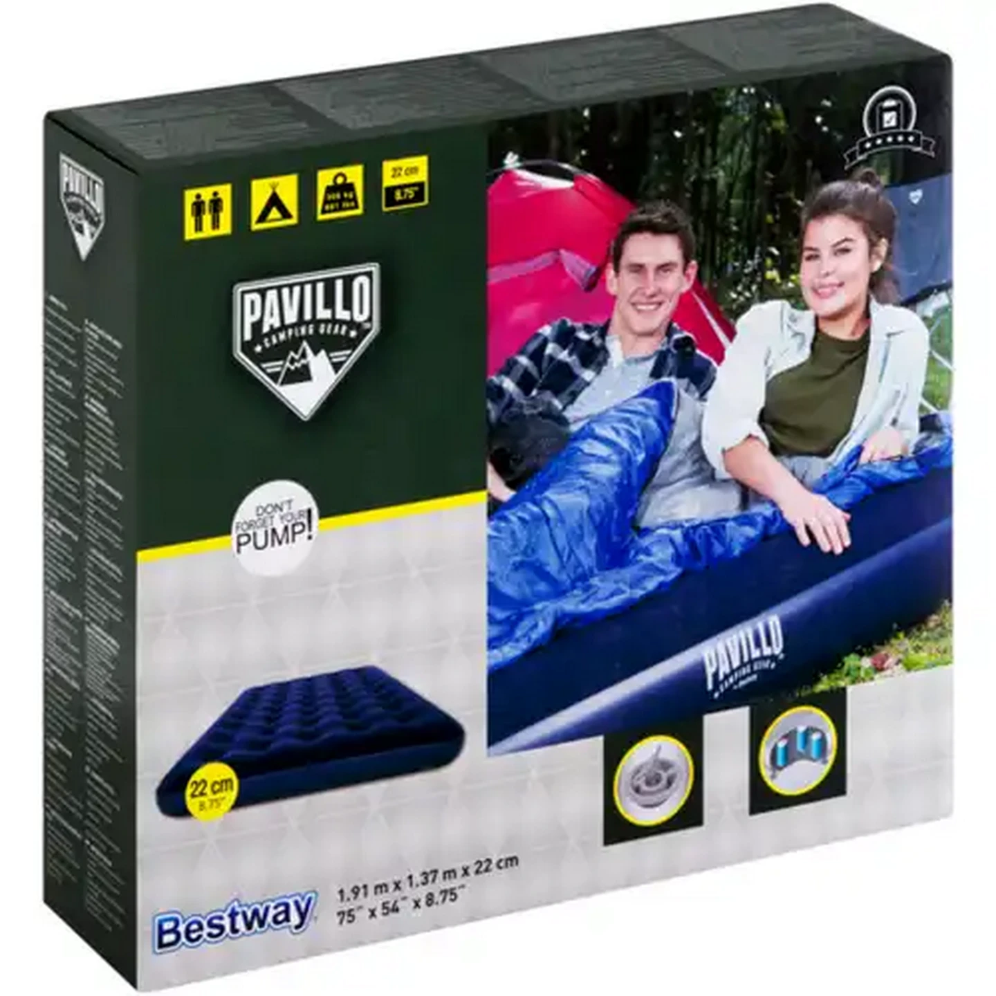 Image of Bestway Pavillo Double-Flocked Navy Blue Double Air Mattress